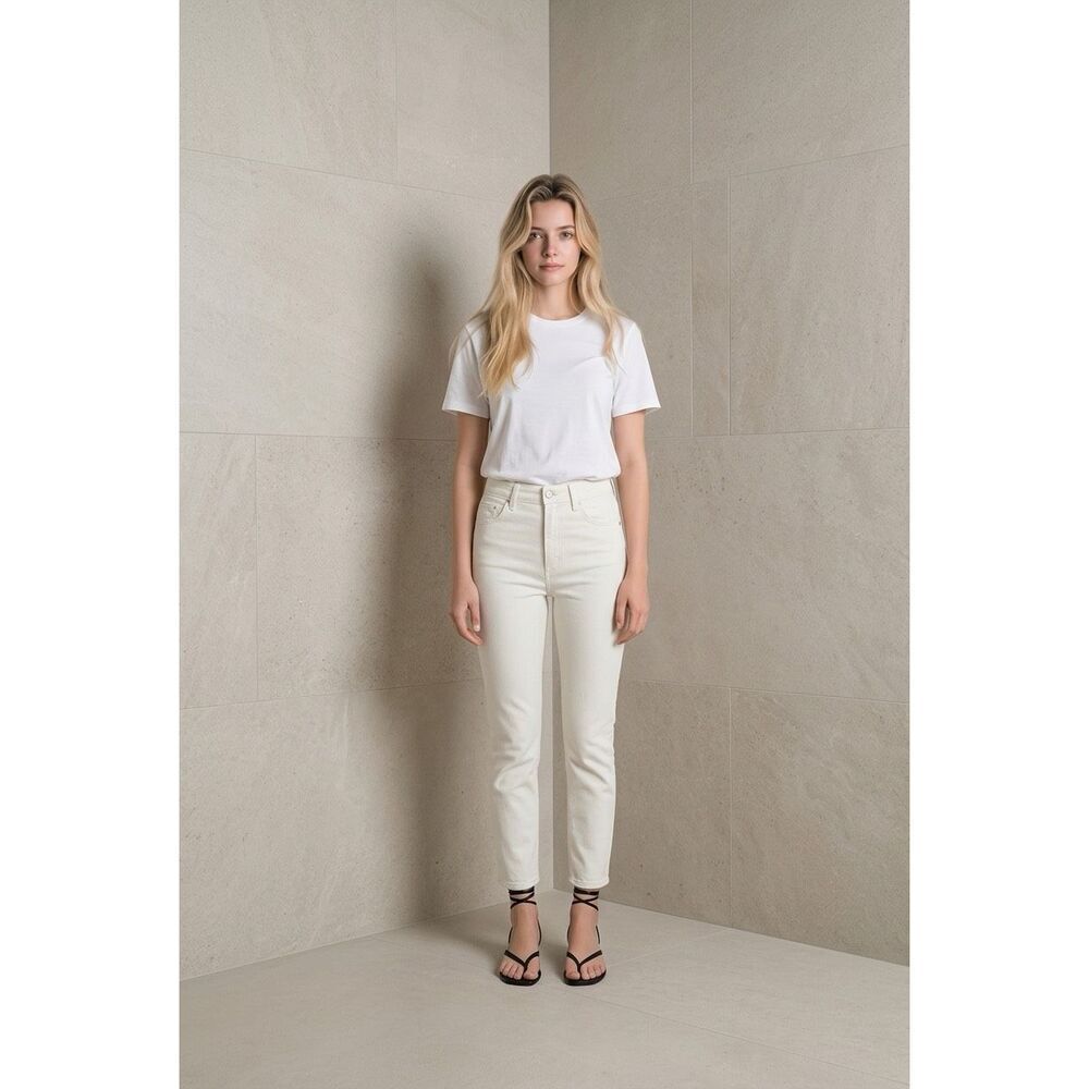 Zara Slim Fit High Waist Jeans Ecru Raw Hem Cropped Size 26 US 2